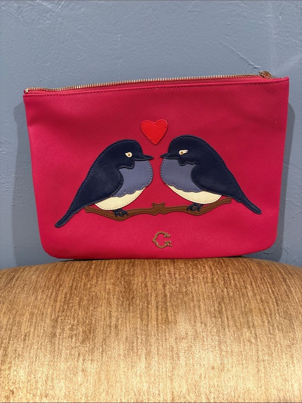 C. Wonder Pink Bird Appliqué Zip Clutch